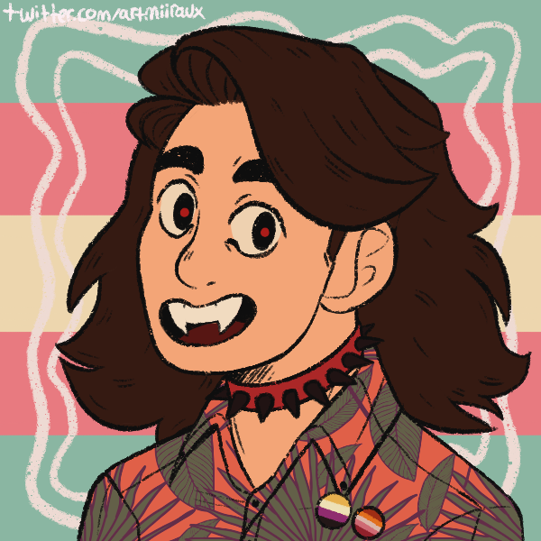 a picrew of a vampire with short brown hair